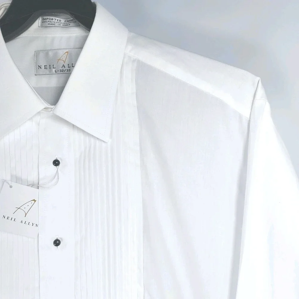 Neil Allyn Tuxedo Shirt‎ 100% Cotton Laydown Collar 1/4